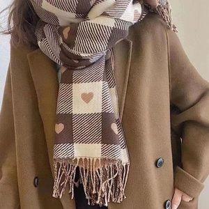 Scarf Piece with Checkered and Heart Pattern Fringes for Women